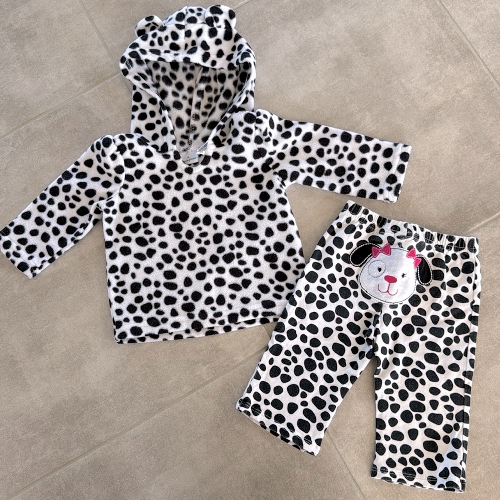 *Gently Worn" Jumping Beans Dalmatian Puppy 2 Pc Hooded Fleece Top w/ Ears - 9M